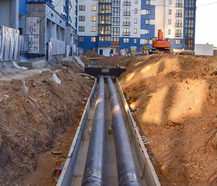 Exposed underground sewage pipes